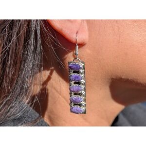 Navajo Charoite Dangle Earrings Sterling Silver Native American Jewelry Signed *